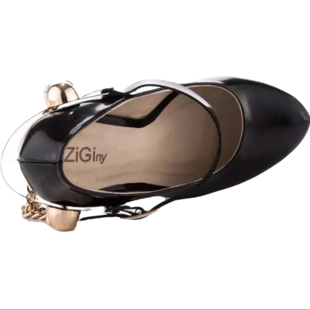 Ziginy Black Gold Skull Chain Platform Heel - Picture 4 of 9